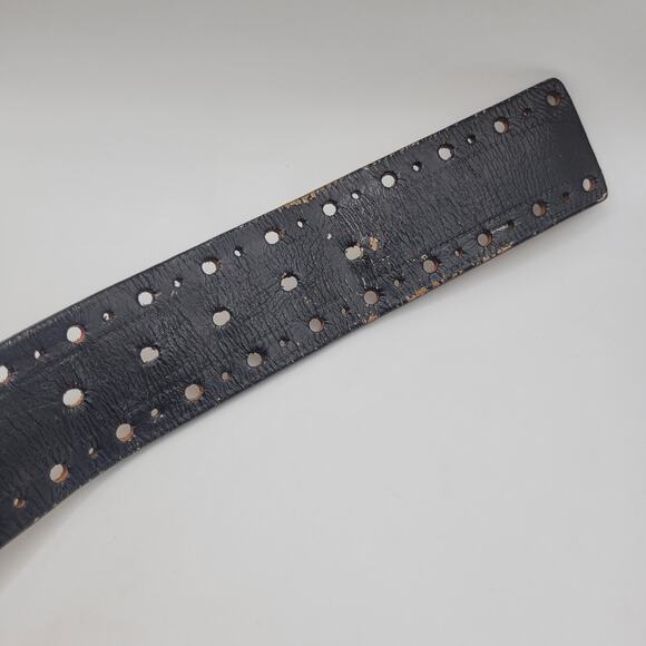 Black Leather Belt Mens 34 Perforated Industrial Utilitarian Edgy